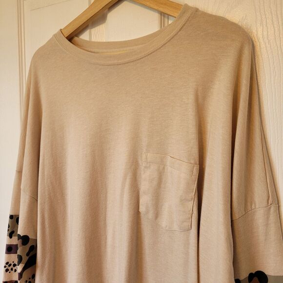 Marley Lilly Top XL Womans Animal Print Oatmeal Stripes Long Sleeve T-shirt - Picture 3 of 11